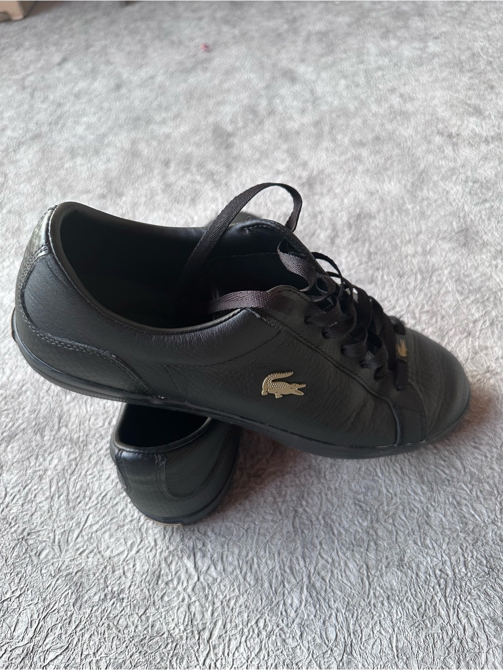 Lacoste Men’s Black Leather Sneakers with Gold Croc Logo